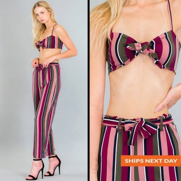 Vertical Stripe 2 Piece Set - Tropical Set - Vacation Set - Vacation Apparel - Picture 1 of 3